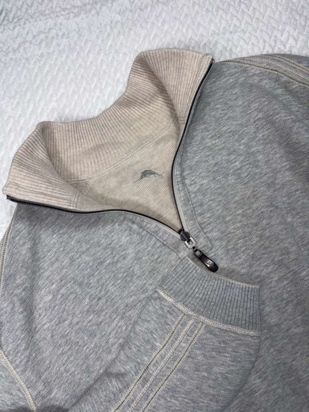 Tommy Bahama Reversible Quarter Zip Gray/Beige Size SEE MEASUREMENTS